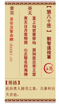 观音灵签第80签,观音灵签第八十签智远投军